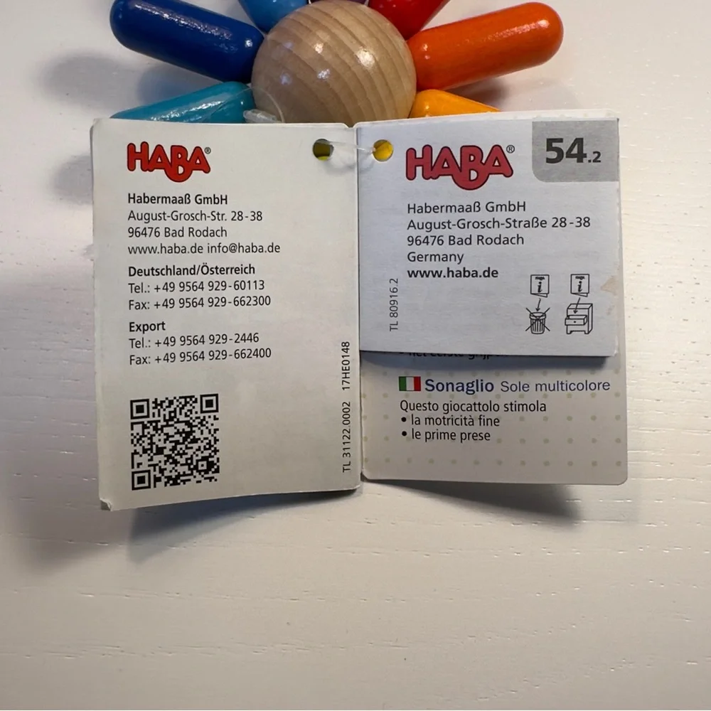 Haba - Rainbow Sun Wooden Clutching Toy Rattle & Teether 6 months and up